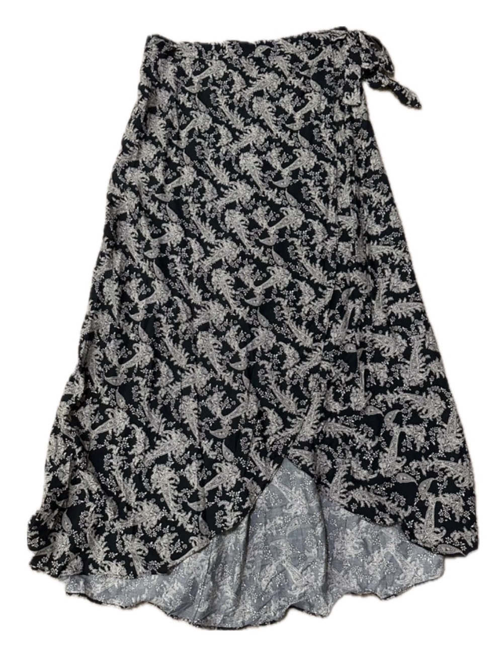 Ganji LA Black and Cream Paisley High-Low Wrap Skirt NWT